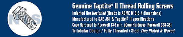 Unslotted Indented Hex Head Taptite Thread Roll Screw Full Thread Zinc Bake Wax