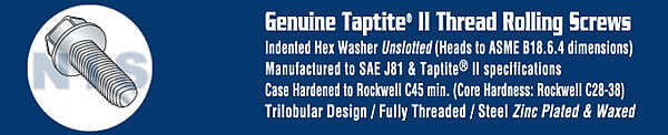 Unslotted Indented Hex Washer Taptite Screw Full Thread Zinc Bake Wax