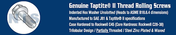 Unslotted Indented Hex Washer Taptite Screw Partial Thread Zinc Bake Wax
