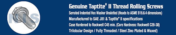 Unslotted Indented Hex Washer Serrated Taptite Screw Full Thread Zinc Bake Wax