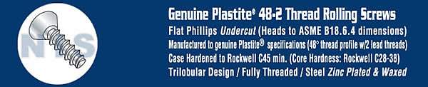 Phillips Flat Undercut Plastite 48 2 Fully Threaded Zinc Bake Wax
