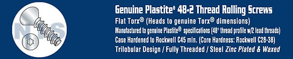 Torx(R) Flat Plastite 48 2 Fully Threaded Zinc Bake And Wax