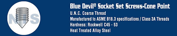 Coarse Thread Socket Set Screw Cone Point Plain 