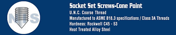 Coarse Thread Socket Set Screw Cone Point Plain 