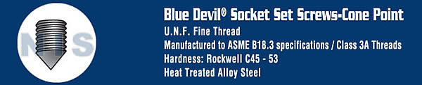 Fine Thread Socket Set Screw Cone Point Plain