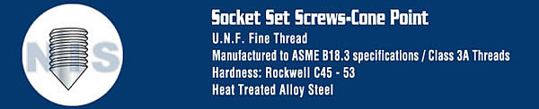 Fine Thread Socket Set Screw Cone Point Plain 