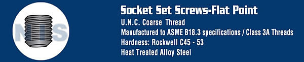 Coarse Thread Socket Set Screw Flat Point Plain 