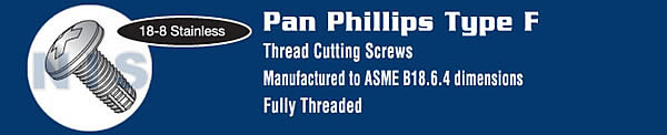 Phillips Pan Thread Cutting Screw Type F Fully Threaded 18 8 Stainless Steel