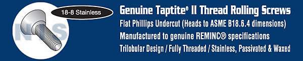 Phil Flat Undercut Taptite Thread Roll Full Thread 18 8 Stainless Passivate Wax