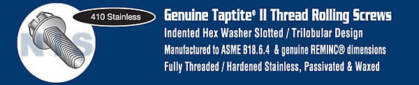 Slotted Indented Hex Washer Taptite Full Thread 4 10 Stainless Passivate & Wax