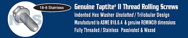 Unslot Indent Hex Washer Taptite Thread Rolling Screw Full Thread 18 8 Stainless