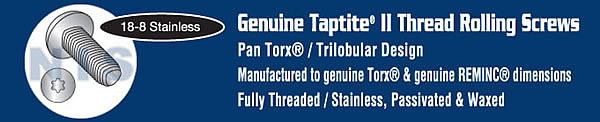 Torx&reg;  Pan Taptite Thread Rolling Screw Full Thread 18 8 Stainless Passivate Wx