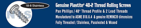 Phillips Pan Plastite 48 2 Fully Threaded 18 8 Stainless Steel