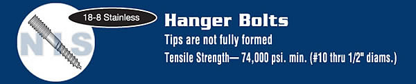 Hanger Bolt Plain Center 18 8 Stainless Steel