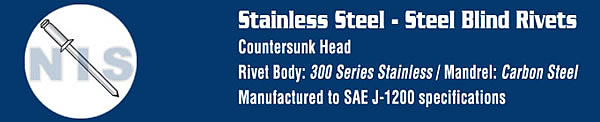 Countersunk Head: Stainles Steel Body - Stainles Steel Mandrel 
