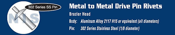 Brazier Aluminum Drive Rivet With Stainless Steel Pin (1/8 x 3/32)