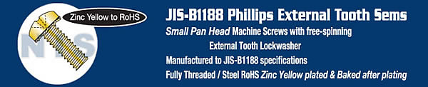 JIS B1188 Phillips Pan External Sems Fully Threaded Zinc Bake And Trivalent Yellow ROHS