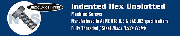 Unslotted Indented Hex Head Machine Screw Fully Threaded Black Oxide