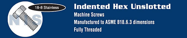 Unslotted Indented Hex Head Machine Screw Fully Threaded 18 8 Stainless Steel