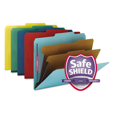 Smead&reg; Six-Section Colored Pressboard Top Tab Classification Folders with SafeSHIELD&reg; Coated Fasteners