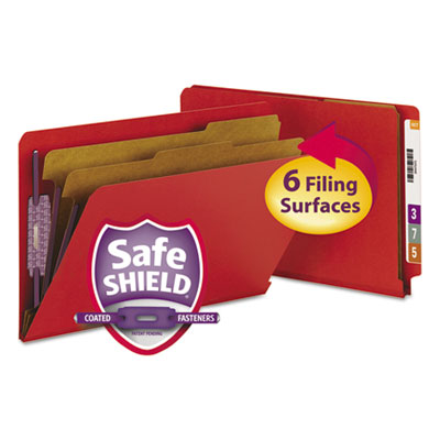 Smead&reg; End Tab Colored Pressboard Classification Folders with SafeSHIELD&reg; Coated Fasteners