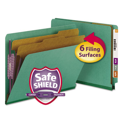 Smead&reg; End Tab Colored Pressboard Classification Folders with SafeSHIELD&reg; Coated Fasteners