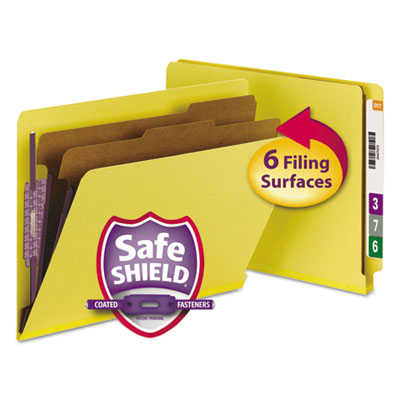 Smead&reg; End Tab Colored Pressboard Classification Folders with SafeSHIELD&reg; Coated Fasteners
