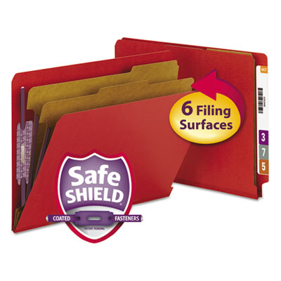 Smead&reg; End Tab Colored Pressboard Classification Folders with SafeSHIELD&reg; Coated Fasteners