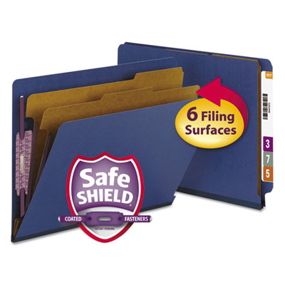Smead&reg; End Tab Colored Pressboard Classification Folders with SafeSHIELD&reg; Coated Fasteners