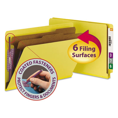 Smead&reg; End Tab Colored Pressboard Classification Folders with SafeSHIELD&reg; Coated Fasteners