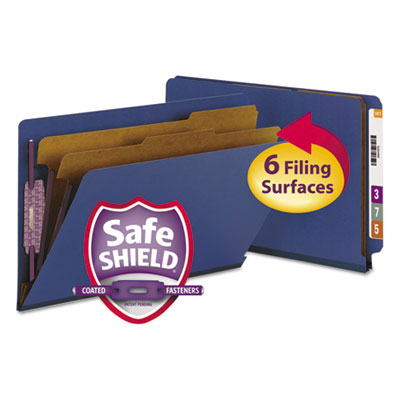 Smead&reg; End Tab Colored Pressboard Classification Folders with SafeSHIELD&reg; Coated Fasteners