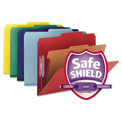 Smead® Four-Section Colored Pressboard Top Tab Classification Folders with SafeSHIELD® Coated Fasteners Smead® Four-Section Colored Pressboard Top Tab Classification Folders with SafeSHIELD® Coated Fasteners