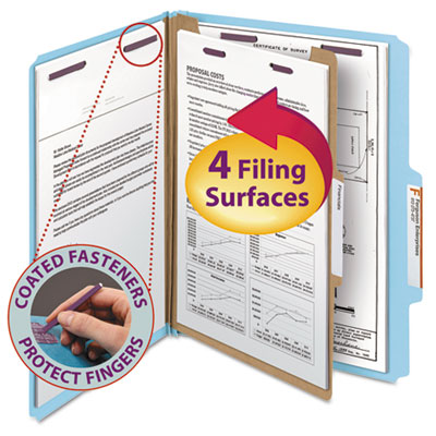 Smead&reg; Four-Section Colored Pressboard Top Tab Classification Folders with SafeSHIELD&reg; Coated Fasteners
