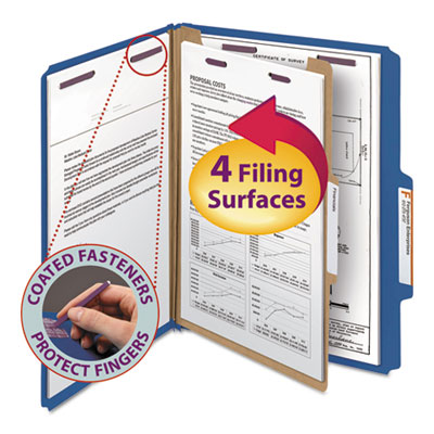 Smead&reg; Four-Section Colored Pressboard Top Tab Classification Folders with SafeSHIELD&reg; Coated Fasteners