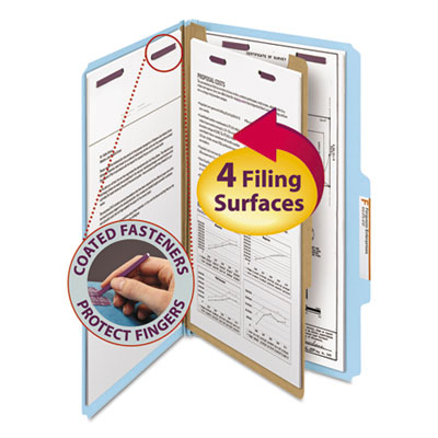 Smead&reg; Four-Section Colored Pressboard Top Tab Classification Folders with SafeSHIELD&reg; Coated Fasteners