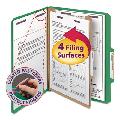 Smead&reg; Four-Section Colored Pressboard Top Tab Classification Folders with SafeSHIELD&reg; Coated Fasteners