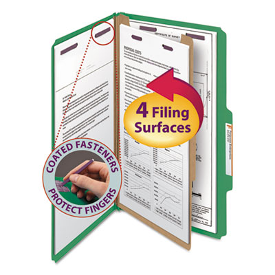 Smead&reg; Four-Section Colored Pressboard Top Tab Classification Folders with SafeSHIELD&reg; Coated Fasteners