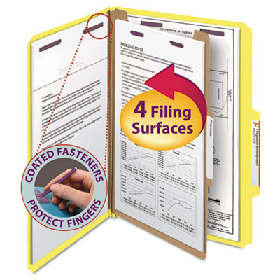 Smead&reg; Four-Section Colored Pressboard Top Tab Classification Folders with SafeSHIELD&reg; Coated Fasteners