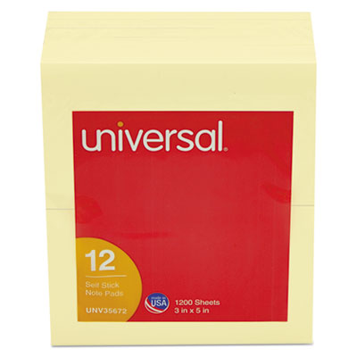Universal&reg; Standard Self-Stick Yellow Color Note Pads