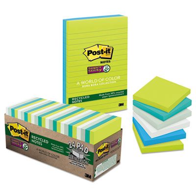 Post-it® Notes Super Sticky Recycled Notes in Bora Bora Colors Post-it® Notes Super Sticky Recycled Notes in Bora Bora Colors