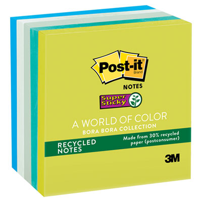 Post-it&reg; Notes Super Sticky Recycled Notes in Bora Bora Colors