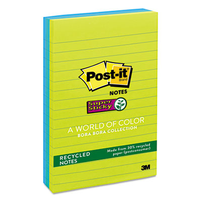 Post-it&reg; Notes Super Sticky Recycled Notes in Bora Bora Colors