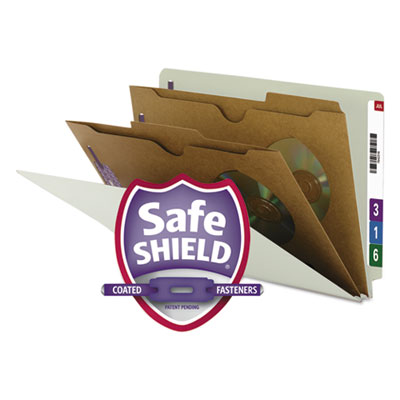 Smead&reg; Extra-Heavy Two Pocket Divider End Tab Pressboard Classification Folders with SafeSHIELD&reg; Coated Fasteners