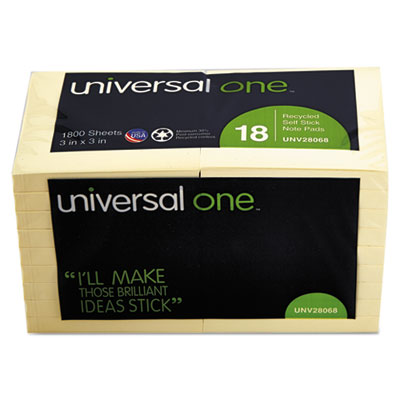 Universal One&trade; Recycled Sticky Note Pads