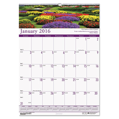 House of Doolittle&trade; Earthscapes&trade; 100% Recycled Gardens of the World Monthly Wall Calendar