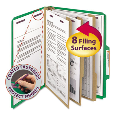 Smead&reg; Eight-Section Colored Pressboard Top Tab Classification Folders with SafeSHIELD&reg; Coated Fasteners