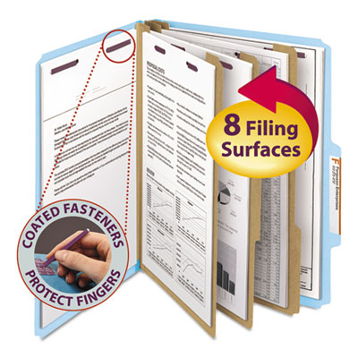 Smead&reg; Eight-Section Colored Pressboard Top Tab Classification Folders with SafeSHIELD&reg; Coated Fasteners