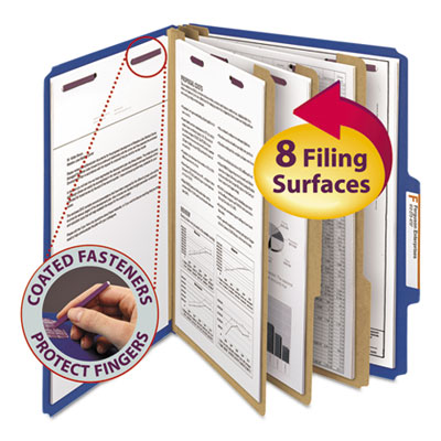 Smead&reg; Eight-Section Colored Pressboard Top Tab Classification Folders with SafeSHIELD&reg; Coated Fasteners