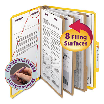 Smead&reg; Eight-Section Colored Pressboard Top Tab Classification Folders with SafeSHIELD&reg; Coated Fasteners