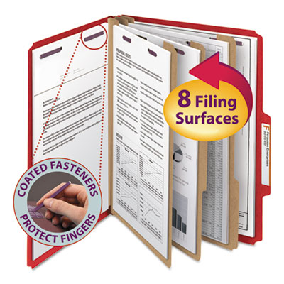 Smead&reg; Eight-Section Colored Pressboard Top Tab Classification Folders with SafeSHIELD&reg; Coated Fasteners